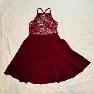 Xtraordinary Burgundy Embroidered Halter Dress Girls Size 5 Party Holiday Dress